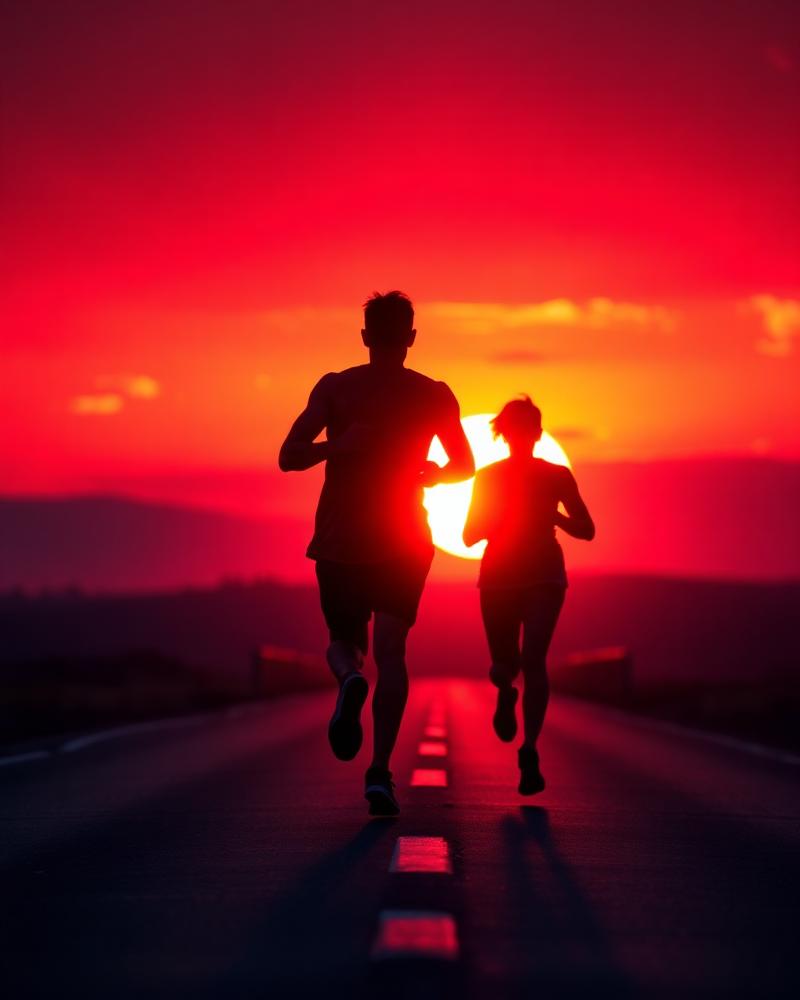 Runners at sunset